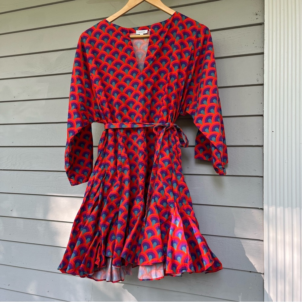 Rhode Mini Dress Ruffled Belted Red Summer Ryan US M - Picture 2 of 9